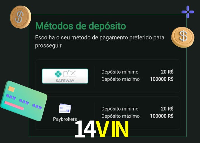 O cassino 14VIN oferece uma grande variedade de métodos de pagamento